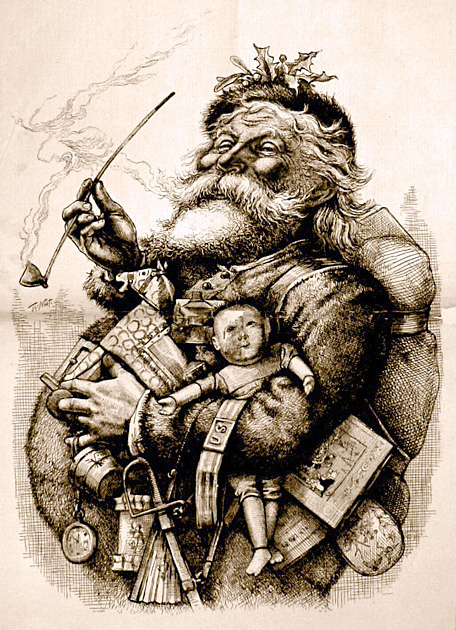 Ilustración de 1881 por Thomas Nast de Papá Noel antes de tener la forma que todos conocemos