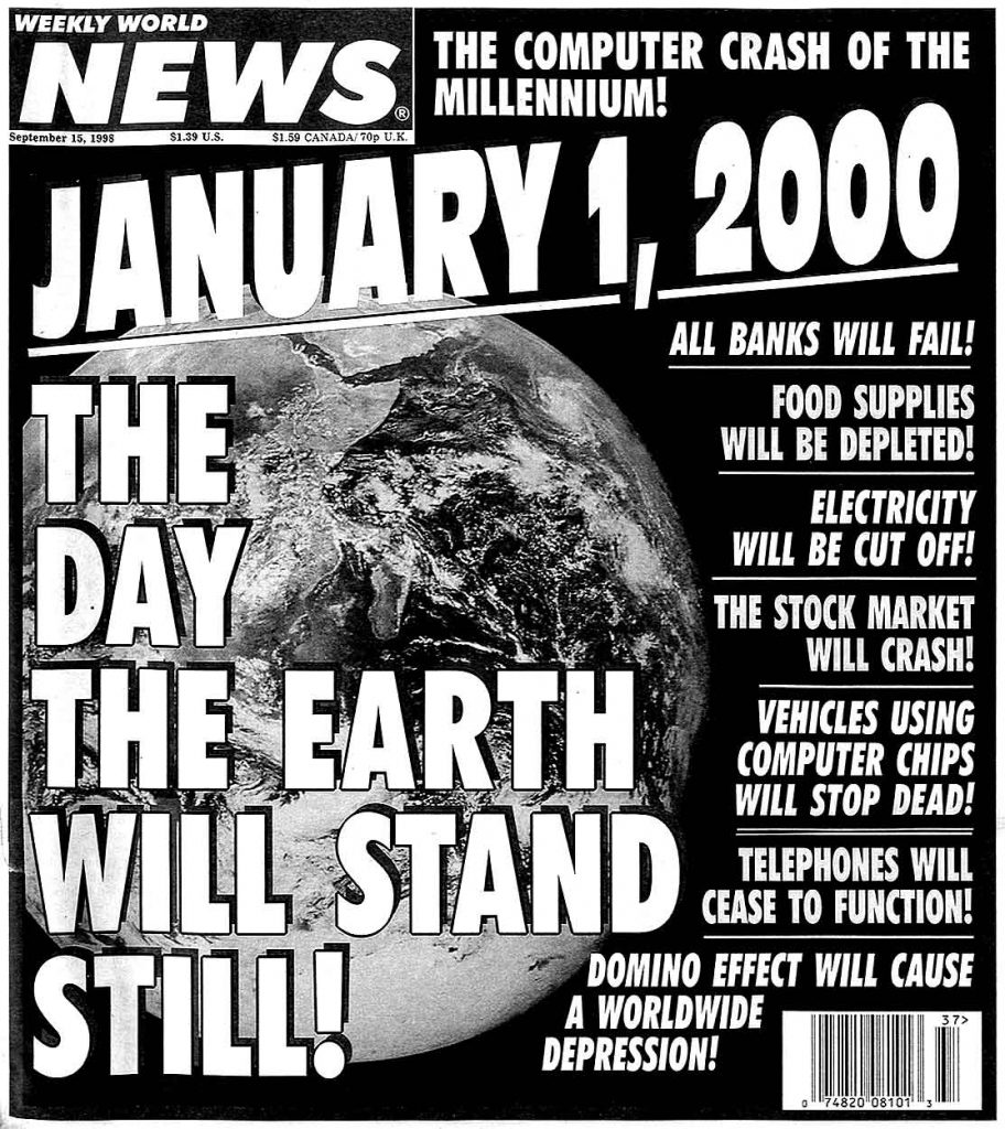 Portada de periódico año 1.999 hablando del efecto 2.000 por el cual la tecnología iba a fallar y acabaría el mundo